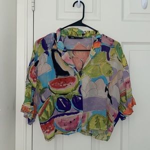 XS Zara Multi-Colored Crop Top Button Up